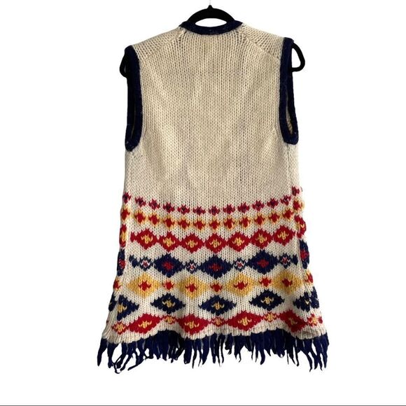 𝅺FINE IMPORT Vintage Boho Wool Chunky Knit Sleeveless Vest Cardigan Sweater M - Picture 3 of 4